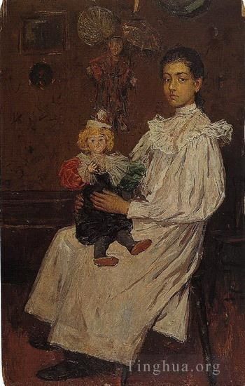 Pablo Picasso's Contemporary Oil Painting - L enfant et sa poupe 1896