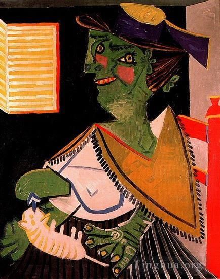 Pablo Picasso's Contemporary Oil Painting - La femme au chat 1937