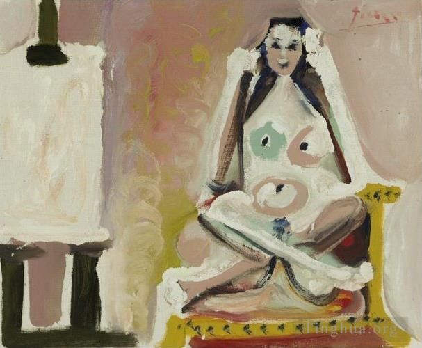 Pablo Picasso's Contemporary Oil Painting - Le modele dans l atelier 1965