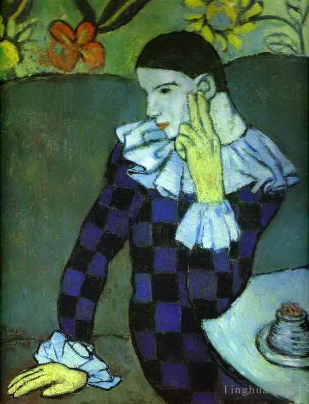 Pablo Picasso's Contemporary Oil Painting - Leaning Harlequin 1901