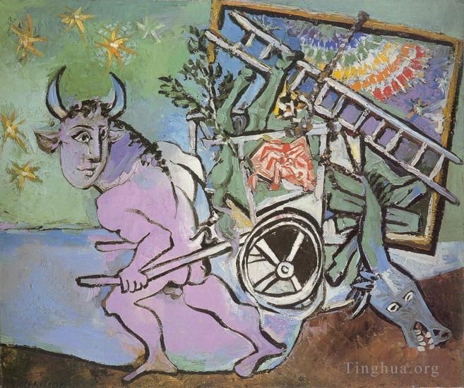 Pablo Picasso's Contemporary Oil Painting - Minotaure tirant une charette 1936
