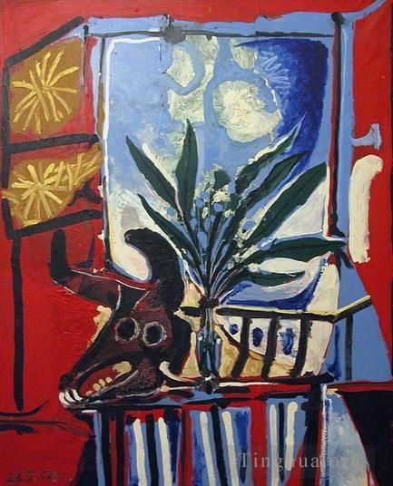 Pablo Picasso's Contemporary Oil Painting - Nature morte a la Tete de taureau 1958