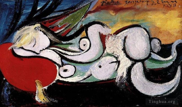 Pablo Picasso's Contemporary Oil Painting - Nu couche sur un coussin rouge Marie Therese Walter 1932