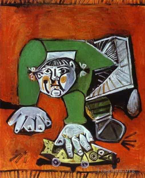 Pablo Picasso's Contemporary Oil Painting - Paloma with Celluloid Fish 1950
