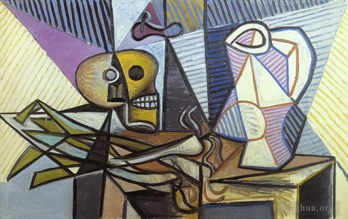 Pablo Picasso's Contemporary Oil Painting - Poireaux crane et pichet 1945