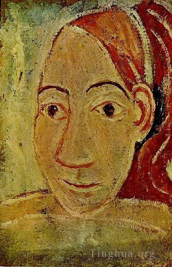 Pablo Picasso's Contemporary Oil Painting - Tete de femme de face 1906