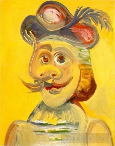 Pablo Picasso's Contemporary Oil Painting - Tete de mousquetaire 1971