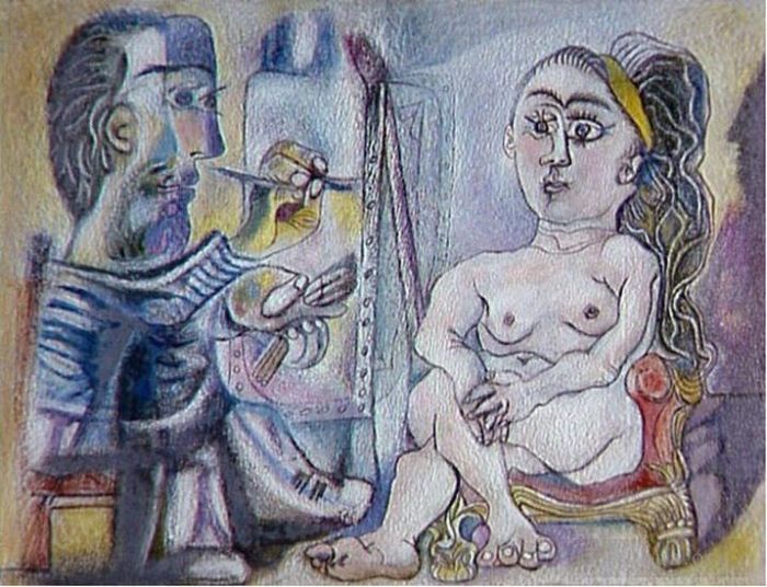 Pablo Picasso's Contemporary Oil Painting - The Artist and His Model L artiste et son modele 6 1963