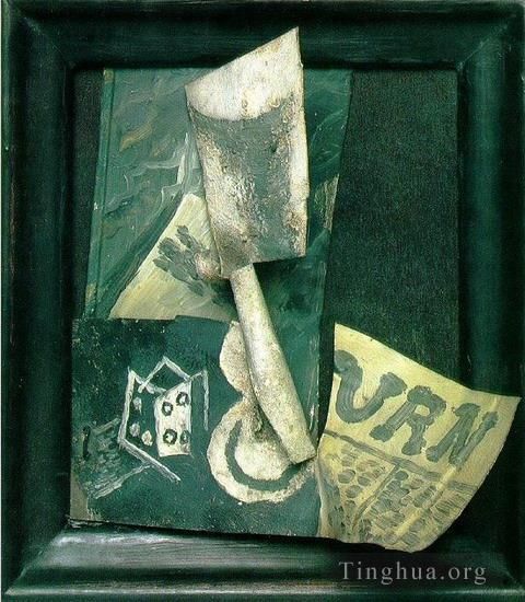 Pablo Picasso's Contemporary Oil Painting - Verre de et journal 1914