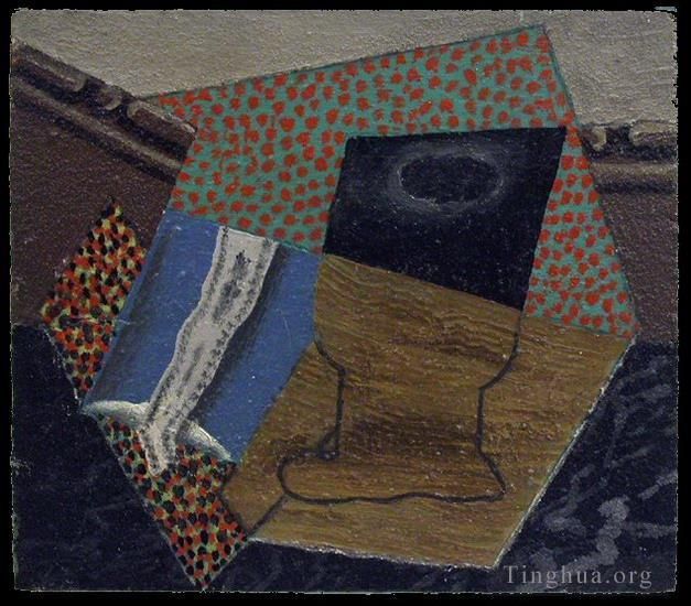 Pablo Picasso's Contemporary Oil Painting - Verre et paquet de tabac 1914