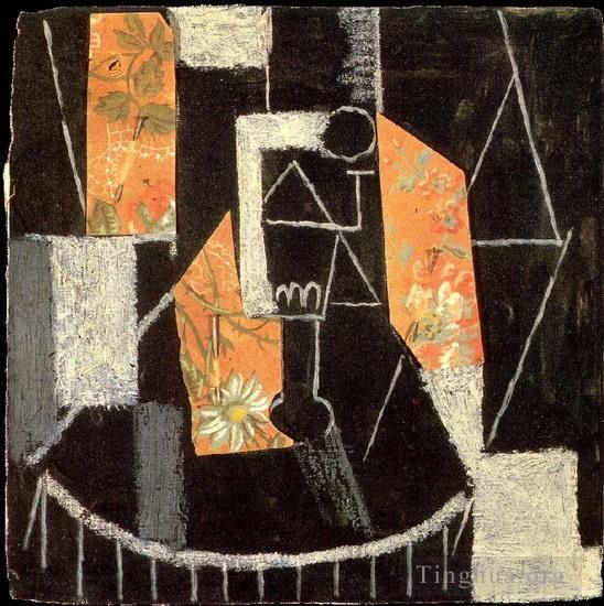 Pablo Picasso's Contemporary Oil Painting - Verre sur un gueridon 1913