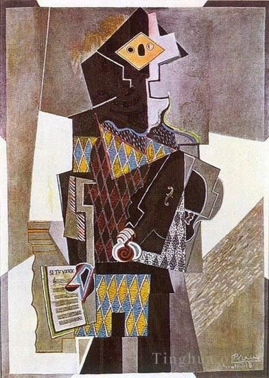 Pablo Picasso's Contemporary Various Paintings - Arlequin a la guitare Si tu veux 1918