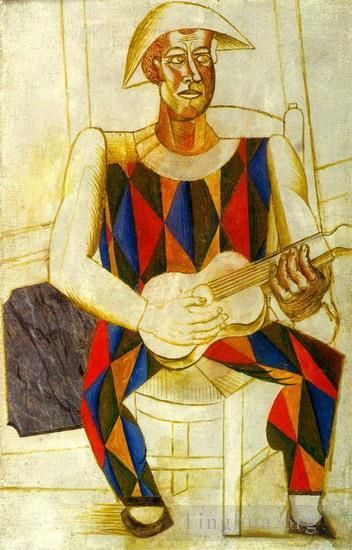 Pablo Picasso's Contemporary Various Paintings - Arlequin assis a la guitare 1916