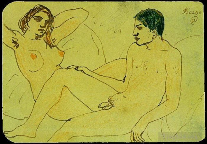 Pablo Picasso's Contemporary Various Paintings - Autoportrait avec nu 1902