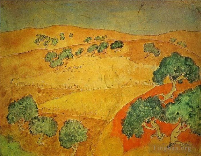 Pablo Picasso's Contemporary Various Paintings - Barcelone paysage d ete 1902