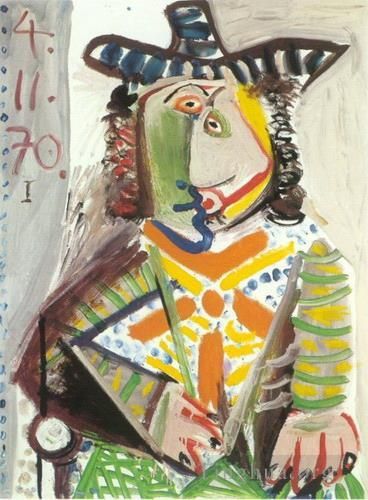 Pablo Picasso's Contemporary Various Paintings - Buste d homme au chapeau 1970