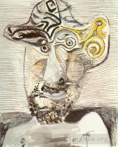 Pablo Picasso's Contemporary Various Paintings - Buste d homme au chapeau 1972