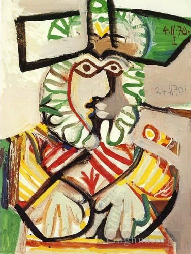 Pablo Picasso's Contemporary Various Paintings - Buste d homme au chapeau 2 1970