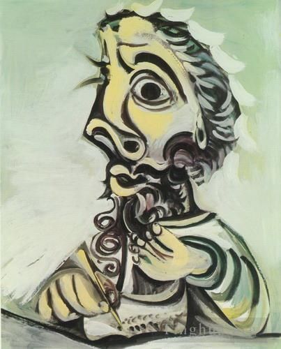 Pablo Picasso's Contemporary Various Paintings - Buste d homme crivant II 1971