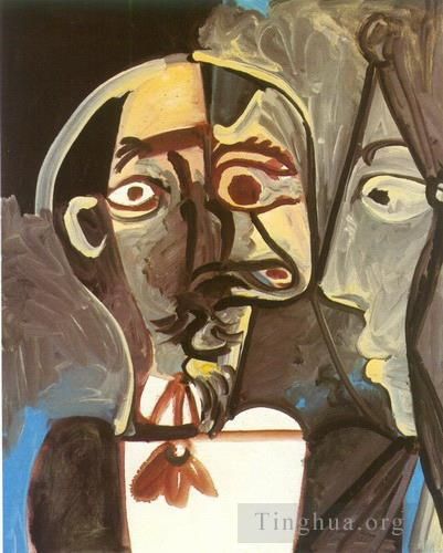 Pablo Picasso's Contemporary Various Paintings - Buste d homme et visage de femme de profil 1971
