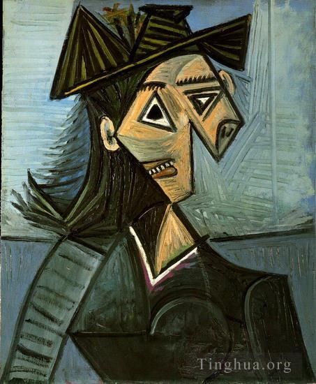 Pablo Picasso's Contemporary Various Paintings - Buste de femme au chapeau a fleurs 1942