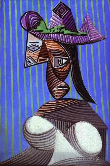 Pablo Picasso's Contemporary Various Paintings - Buste de femme au chapeau raye 1939
