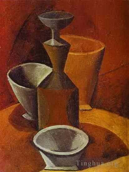 Pablo Picasso's Contemporary Various Paintings - Carafe et gobelets 1908