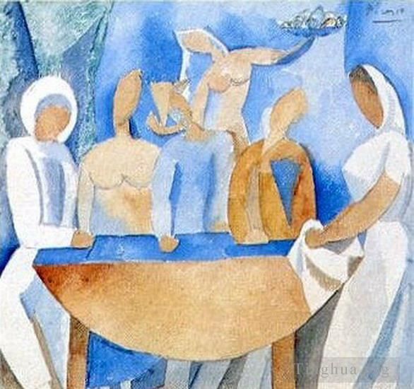 Pablo Picasso's Contemporary Various Paintings - Carnaval au bistrot tude 1908