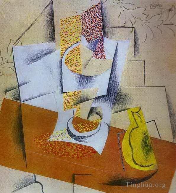 Pablo Picasso's Contemporary Various Paintings - Composition Bowl of Fruit and Sliced Pear 1913