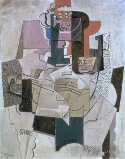 Pablo Picasso's Contemporary Various Paintings - Compotier Violin Bouteille 1914