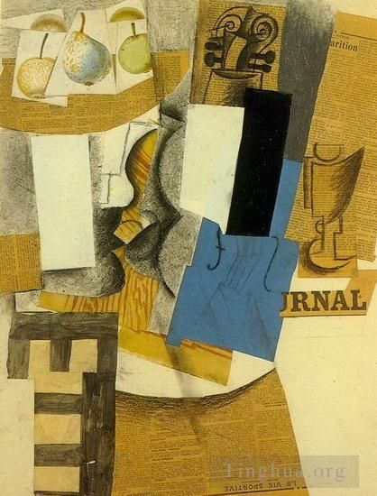 Pablo Picasso's Contemporary Various Paintings - Compotier avec fruits violon et verre 1912