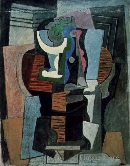 Pablo Picasso's Contemporary Various Paintings - Compotier et bouteille sur une table 1920