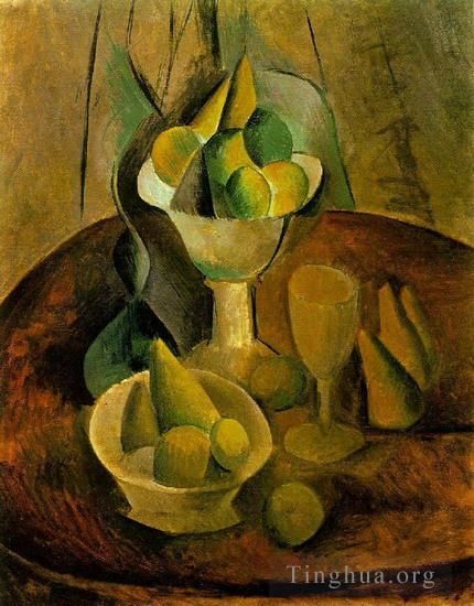 Pablo Picasso's Contemporary Various Paintings - Compotiers fruits et verre 1908