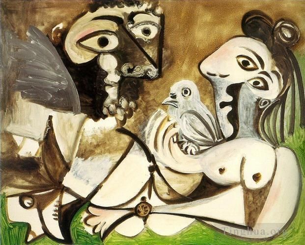 Pablo Picasso's Contemporary Various Paintings - Couple a l oiseau 1970