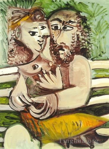 Pablo Picasso's Contemporary Various Paintings - Couple assis sur un banc 1971