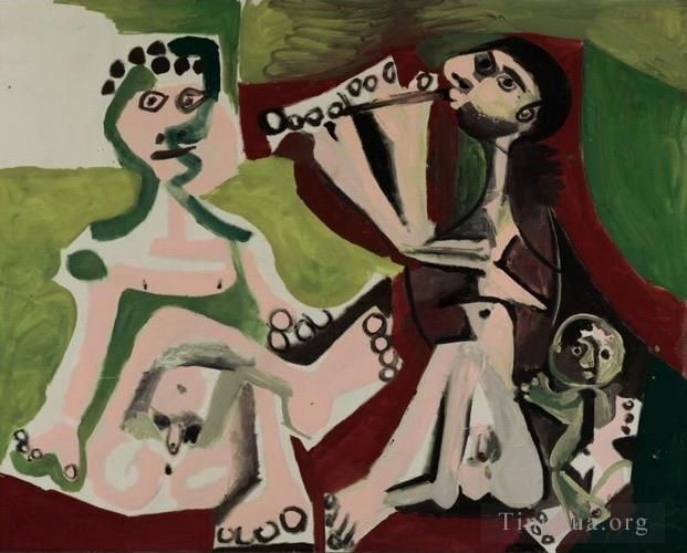 Pablo Picasso's Contemporary Various Paintings - Deux hommes nus et enfant assis 1965