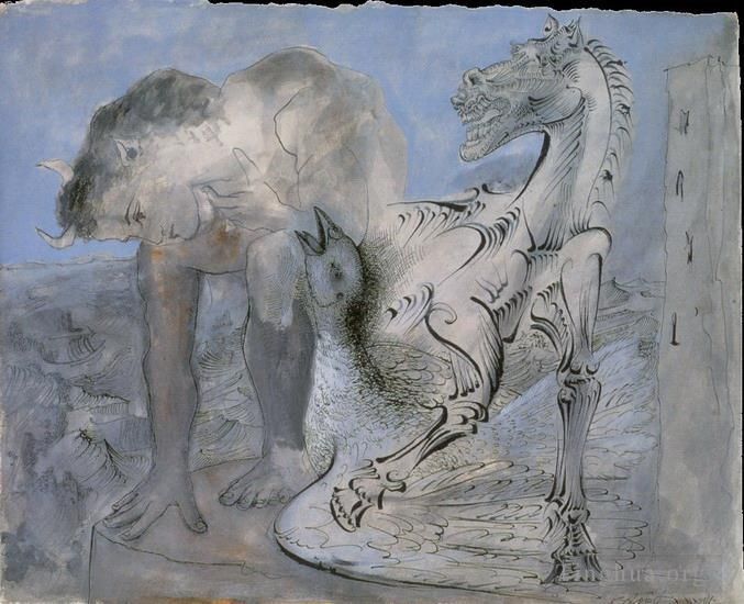 Pablo Picasso's Contemporary Various Paintings - Faune cheval et oiseau 1936