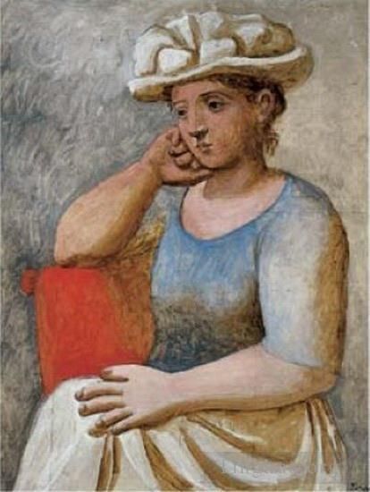 Pablo Picasso's Contemporary Various Paintings - Femme accoudee au chapeau blanc 1921