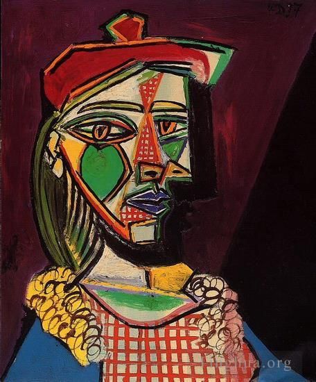 Pablo Picasso's Contemporary Various Paintings - Femme au beret et a la robe a carreaux Marie Therese Walter 1937