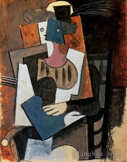 Pablo Picasso's Contemporary Various Paintings - Femme au chapeau a plume assise dans un fauteuil 1919