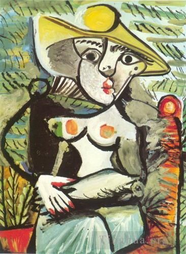 Pablo Picasso's Contemporary Various Paintings - Femme au chapeau assise 1971