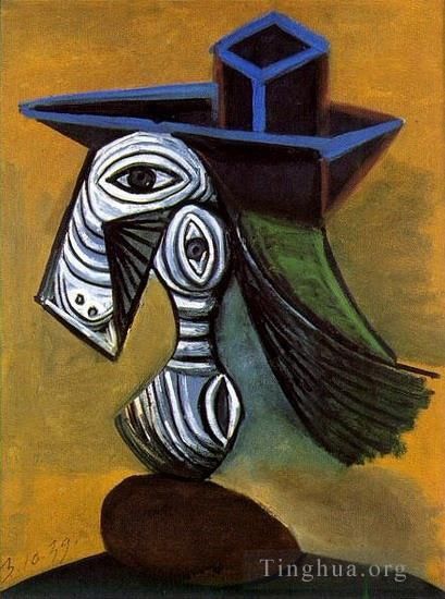 Pablo Picasso's Contemporary Various Paintings - Femme au chapeau bleu 1960