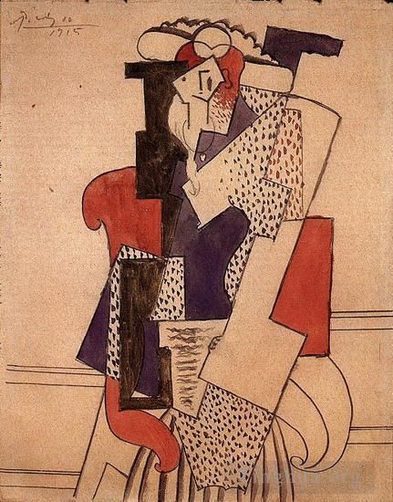 Pablo Picasso's Contemporary Various Paintings - Femme au chapeau dans un fauteuil 1915