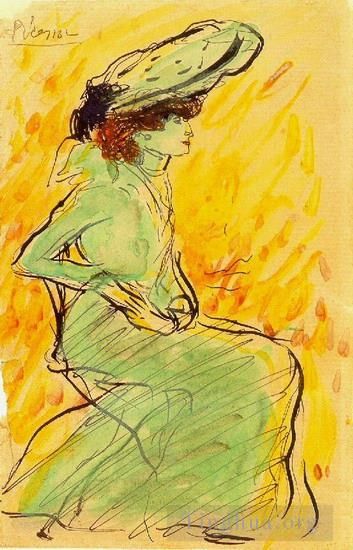 Pablo Picasso's Contemporary Various Paintings - Femme en robe verte assise 1901