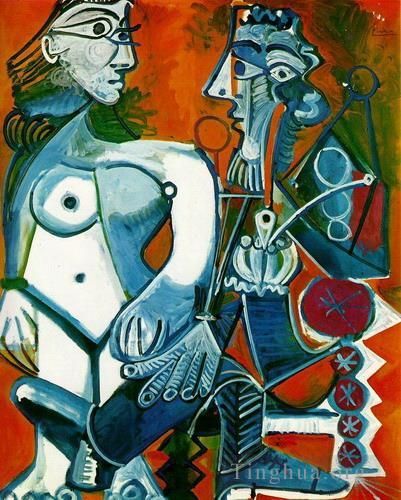 Pablo Picasso's Contemporary Various Paintings - Femme nue debout et Homme a la pipe 1968