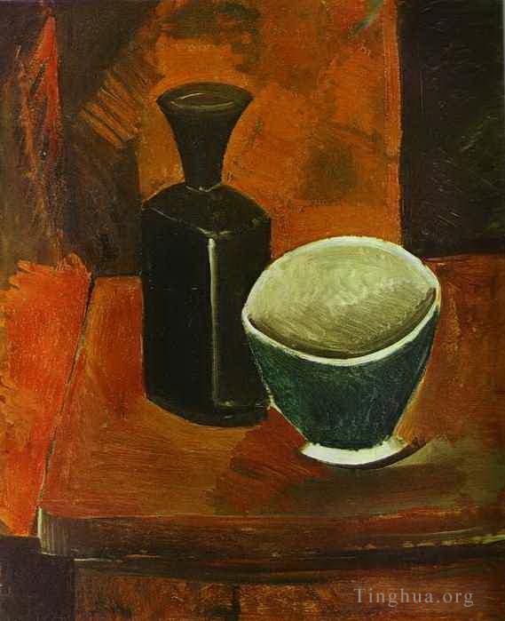 Pablo Picasso's Contemporary Various Paintings - Green Bowl and Black Bottle 1908