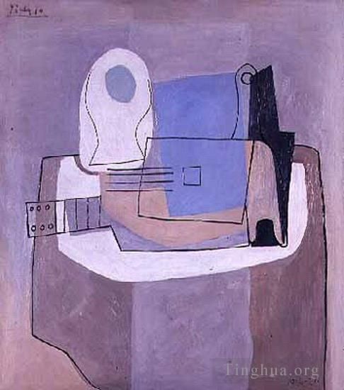 Pablo Picasso's Contemporary Various Paintings - Guitare bouteille et compotier 1921