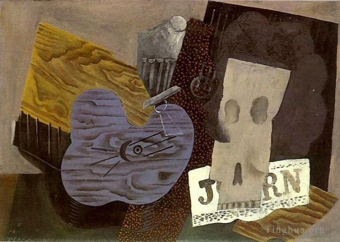Pablo Picasso's Contemporary Various Paintings - Guitare crane et journal 1913