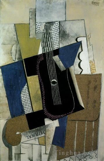 Pablo Picasso's Contemporary Various Paintings - Guitare et journal 1915