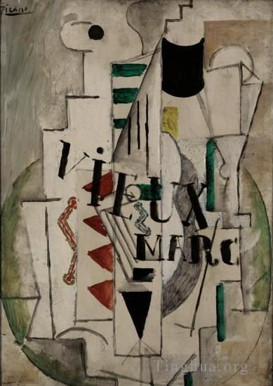 Pablo Picasso's Contemporary Various Paintings - Guitare verre bouteille de vieux marc 1912